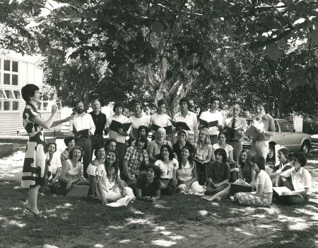 Dr Patricia Brown (left) with the Dowland Singers UNSW